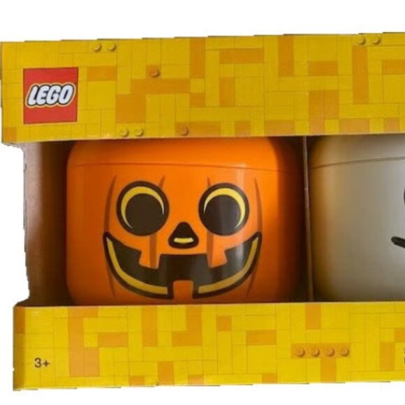 New Lego Halloween Edition Small Storage Head 2 x Piece Set Pumpkin & Skeleton - Picture 1 of 9